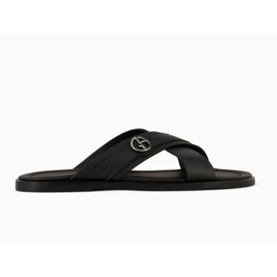 Men's Calf Leather Cross Strap Flat Colorblock Casual Sandals