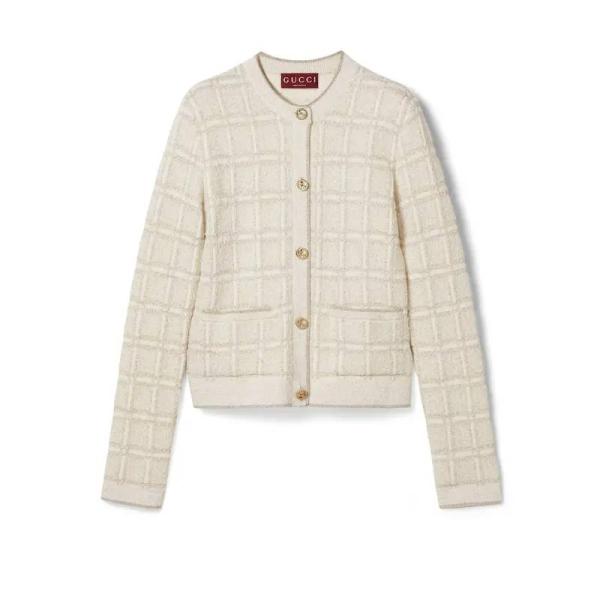Wool Lurex Check Jacquard Cardigan