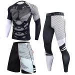 Training wear set men's gym 3 piece set sports leggings supplies thermal compression shorts rash-guard
