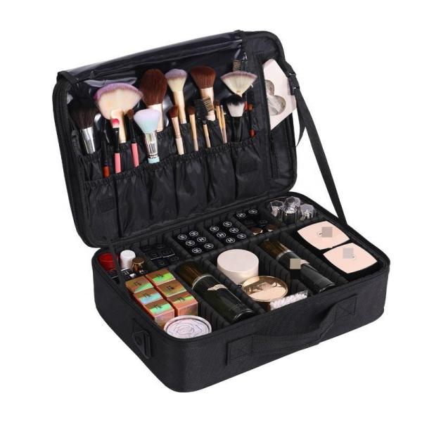 Large Professional Makeup Bag Travel Cosmetic Train Case Makeup Brush Organizer With Mirror 3 Layers Artist Make Up Bag