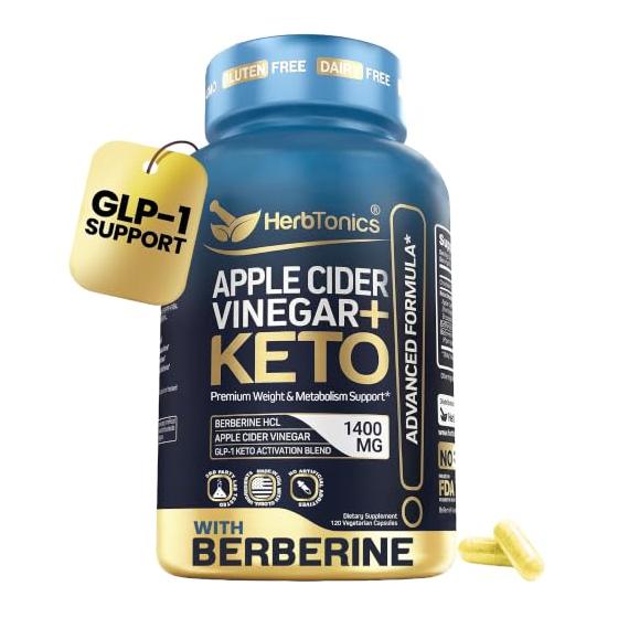 HerbtonicsAppleCiderVinegar+KetoAdvancedwithBerberine|GLP-1SupportforAppetite,Cravings&WeightManagement|CeylonCinnamon,Chromium&MCT|120Capsules,2-MonthSupply