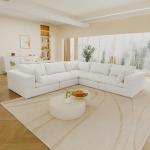 118"ModularCouchSectionalCloudSofawithDeepSeat,MinimalistV-ShapedDesignandCorduroyUpholsteryforLivingRoom,ApartmentorOffice,Down-FilledCushions,White