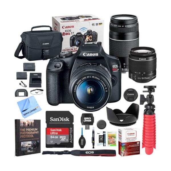 CanonT7EOSRebel-CámaraDSLRconlenteEF-S18-55mmf/3.5-5.6isIIylenteEF75-300mmf/4-5.6IIIydos(2)tarjetasdememoriaSDHCde32GBmáspaquetedeaccesoriosconbateríadoble
