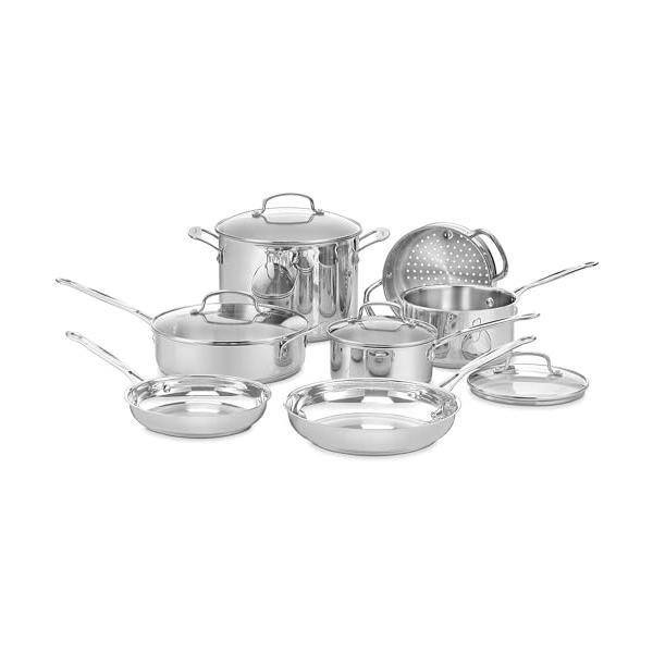 CuisinartChef’sClassic11-PieceStainlessSteelPotsandPansSet,CookwareSetCompatiblewithInduction,Electric,GasCooktops,AluminumCoreforEvenHeat,CoolGripHandles,DishwasherSafe|Cuisinartstainlesssteelcookwareset,dishwashersafe,ovensafeto500°F&gas/electric/induct