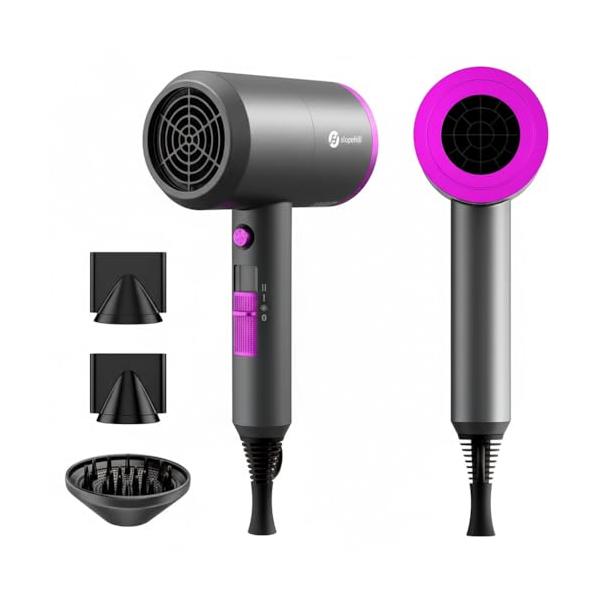 slopehillProfessionalIonicHairDryer,Powerful1800WFastDryingLowNoiseBlowDryerwith2ConcentratorNozzle1DiffuserAttachmentsforHomeSalonTravel