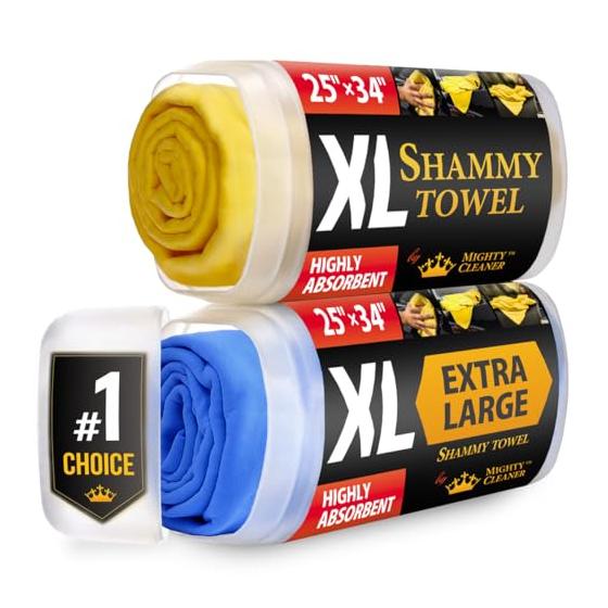 XLShammyTowelforCar-2pk(34”x25”)-Spots&Scratch-FreeChamoisCloth|PremiumCarDryingTowels-SuperAbsorbentChamoisTowel-Reusable&SoftWashCloth-EasytoUse