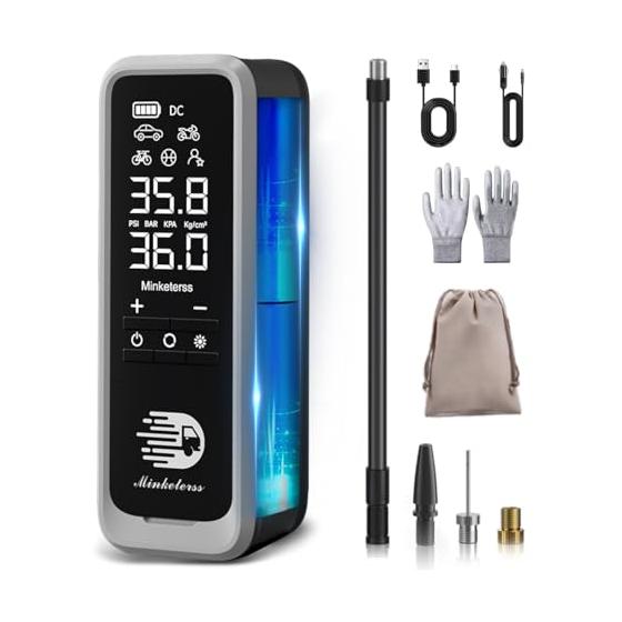 InfladordeneumáticosCompresordeaireportátilparaautomóviles,160PSI,inalámbricoy12VCC|34L/Minfastinflation,7500mAhbattery,dualLCD,autoshut-offandLEDlightformotorcycles,bicyclesandballs