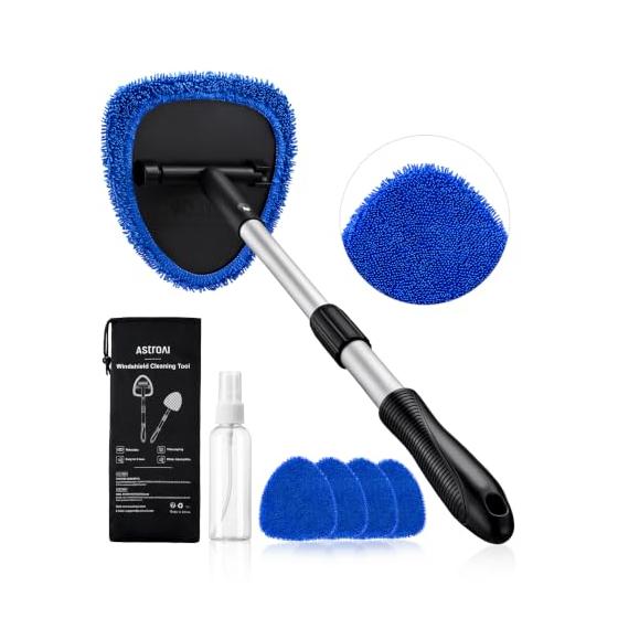 AstroAI-Limpiadordeparabrisas,limpiadordemicrofibraparaventanasdeautomóvilescon4almohadillasdemicrofibrareutilizables,lavablesymangoextensible,setdelimpiaparabrisasparaelinteriordelautomóvil,azul|ExtendableHandle,4ReusableMicrofiberPads,Streak&Lint-free,A