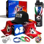 Exunion 2026 Football Fan Gift Basket: Includes 9 sports accessories, including a flat-bottomed stainless steel mug, towel, keychain, hat, bracelet, and metal badge.