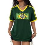 Women's soccer jersey, Brazilian print soccer jersey, soccer fan jersey, Y2K style short-sleeved V-neck shirt.