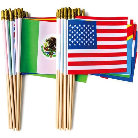 Mini flags from 48 countries, with wooden sticks, perfect for 2026 FIFA World Cup fans, viewing parties, sporting events, patriotic celebrations, and international holiday decorations. Size: 5x8 inches.