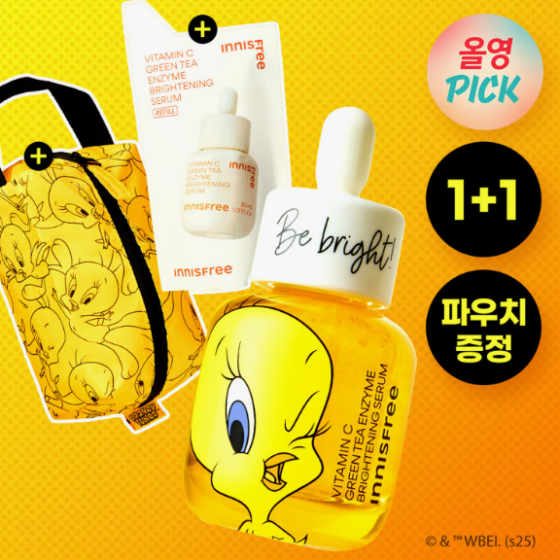 [TWEETY EDITION] INNISFREE Vitamin C Green Tea Enzyme Brightening Serum 30ml Refill Set (+TWEETY Pouch)