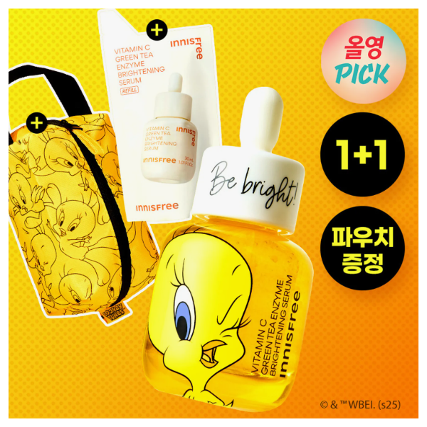 [TWEETY EDITION] INNISFREE Vitamin C Green Tea Enzyme Brightening Serum 30ml Refill Set (+TWEETY Pouch)
