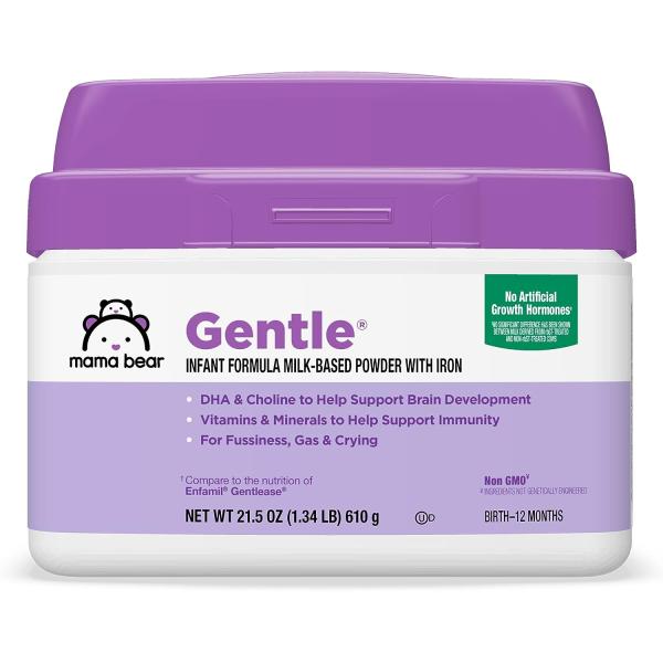 Amazon Brand - Mama Bear Gentle Baby Formula Milk-Based Powder with Iron, Complete Nutrition, Easy to Digest, 21.5 Ounce