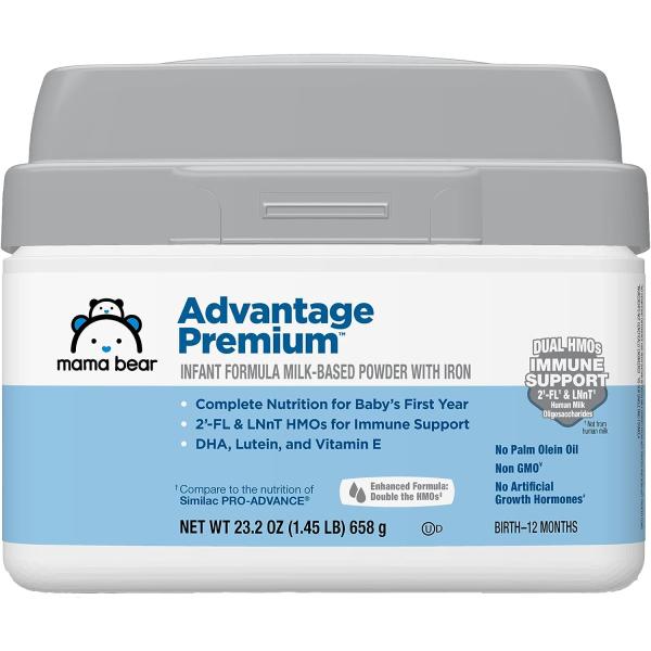 Amazon Brand - Mama Bear Advantage Baby Formula Powder with Iron, 2'-FL HMO for Immune Support, Infant Formula, 23.2 Ounce