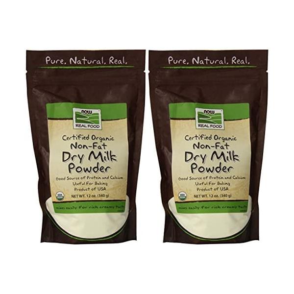 NOW Natural Foods, Organic Non-Fat Dry Milk Powder with Protein and Calcium, Product of the USA, 12-Ounce (Packaging May Vary) (Pack of 2)
