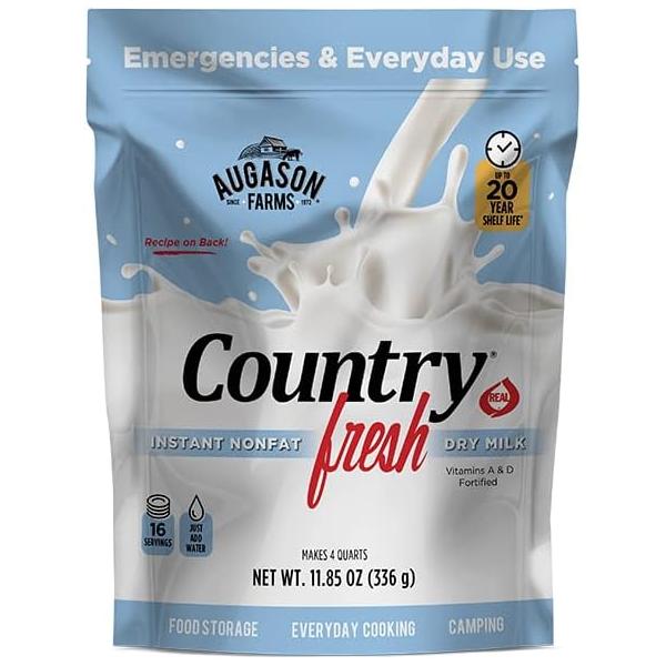 Augason Farms Country Fresh? 100% Real Instant Nonfat Dry Milk Powder Resealable Pouch 11.8 oz.