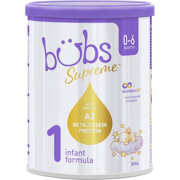 Bubs Supreme Infant Formula, Stage 1, Infants 0-6 months, Made with A2 Beta-Casein Protein Cows Milk, 28.2 oz