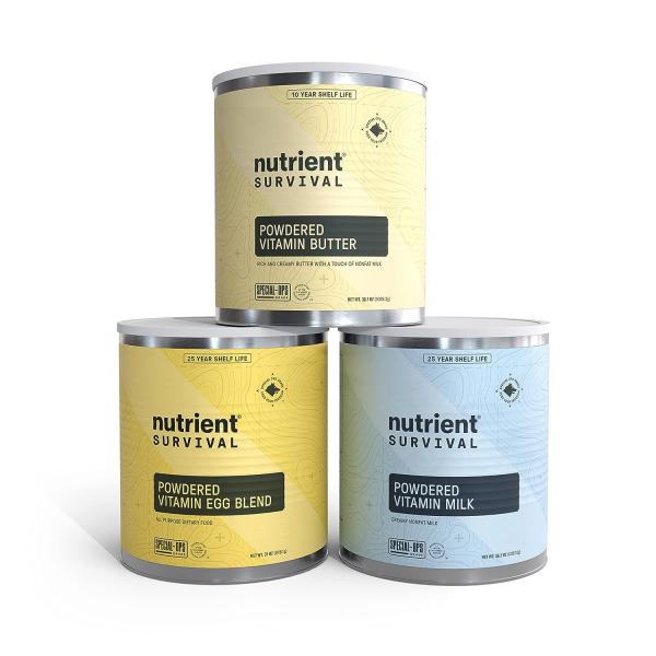 Nutrient Survival Essentials Vitamin Powdered Milk,Vitamin Butter Powder, Powdered Eggs Blend, Freeze Dried Prepper Supplies & Emergency Food Supply, Shelf Stable Up to 25 Years