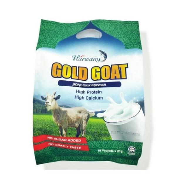 Harwany Gold Goat Goat Milk Powder (18s x 21g) 378g - Goats milk is highly nutritious, contains essential vitamins and minerals (and higher amounts of potassium, iron and vit A than cows’ milk