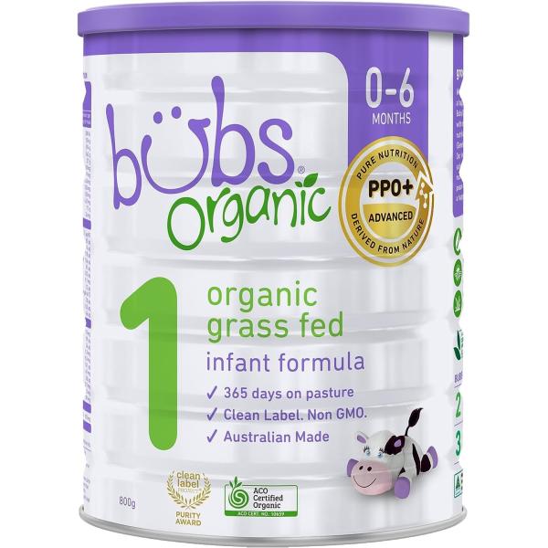 Bubs Organic Grass Fed Infant Formula Stage 1, Infants 0-6 months, Made with Non-GMO Organic Milk, 28.2 Oz