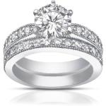 Madina Jewelry 2.25 ct Round Cut Diamond Engagement Ring Set Whit Millgrain on The Shank in Platinum