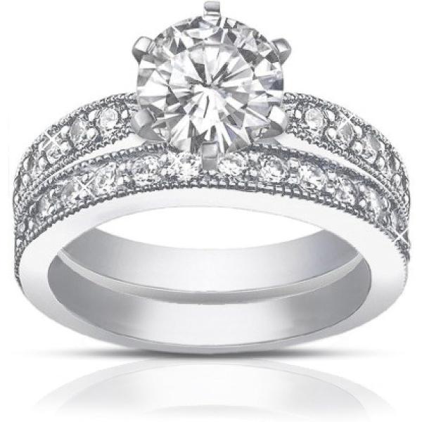 Madina Jewelry 2.25 ct Round Cut Diamond Engagement Ring Set Whit Millgrain on The Shank in Platinum