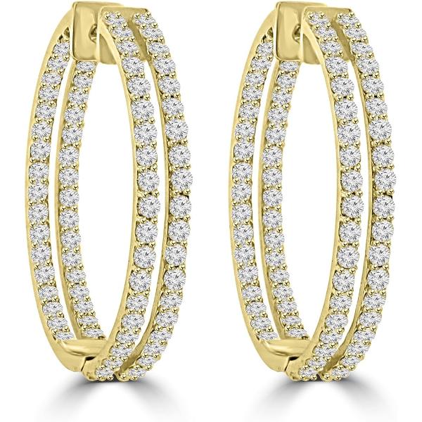 Madina Jewelry 5.26 ct ttw Ladies Round Cut Diamond Inside Outside Hoop Earrings in 14kt Yellow Gold