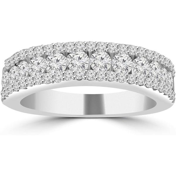 Madina Jewelry 1.16 ct Ladies Three Row Round Cut Diamond Wedding Band (Color G Clarity SI-1) in 18 kt White Gold