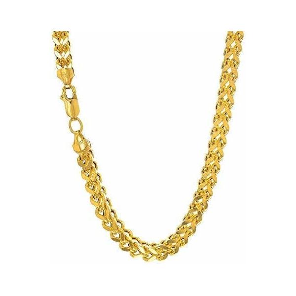 14k REAL Yellow Gold 4.4mm Shiny Diamond-Cut Square Franco Chain Necklace Or Bracelet for Pendants and Charms with Lobster-Claw Clasp (22" or 24 inch) Mens Solid Franco Chains Jewelry