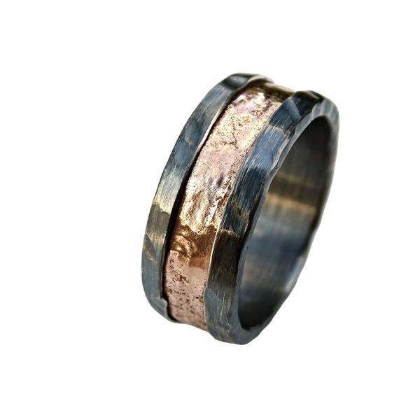 viking wedding ring rose gold, mens wedding band viking gold ring mens engagement ring, molten gold silver ring for men, unique mens gift