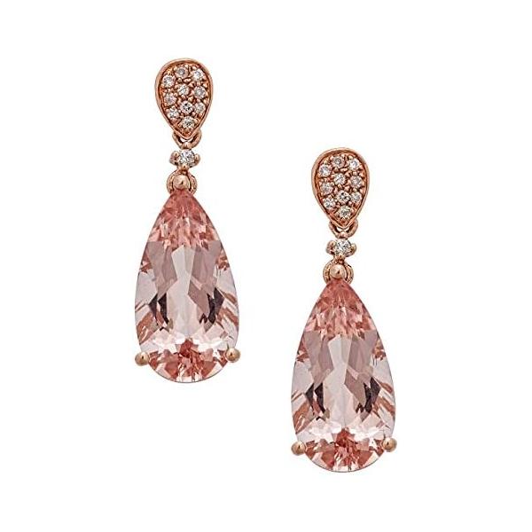 Gin & Grace 14K Rose Gold Genuine Morganite Earrings with Diamonds for women | Ethically, authentically & organically sourced (Pear-cut) shaped Morganite hand-crafted jewelry for her | Morganite Earrings for women