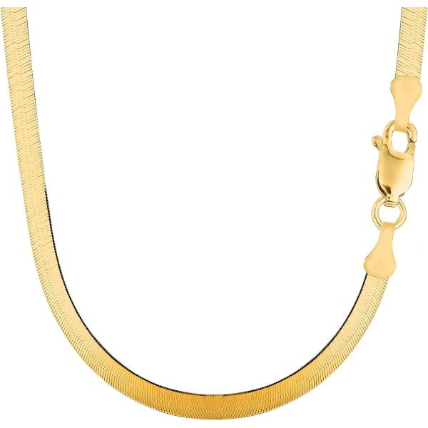 Jewelry Affairs 14k Yellow Solid Gold Imperial Herringbone Chain Necklace, 4.7mm