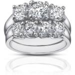 Madina Jewelry 2.25 Ct Three Stone Round Diamond Engagement Ring with Wedding Band in Platinum
