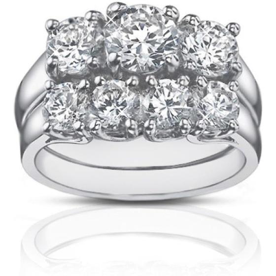 Madina Jewelry 2.25 Ct Three Stone Round Diamond Engagement Ring with Wedding Band in Platinum