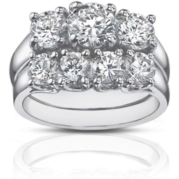 Madina Jewelry 2.25 Ct Three Stone Round Diamond Engagement Ring with Wedding Band in Platinum