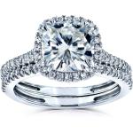 Kobelli Cushion Brilliant Moissanite Halo Bridal Wedding Rings Set 2 3/8 CTW 14k White Gold