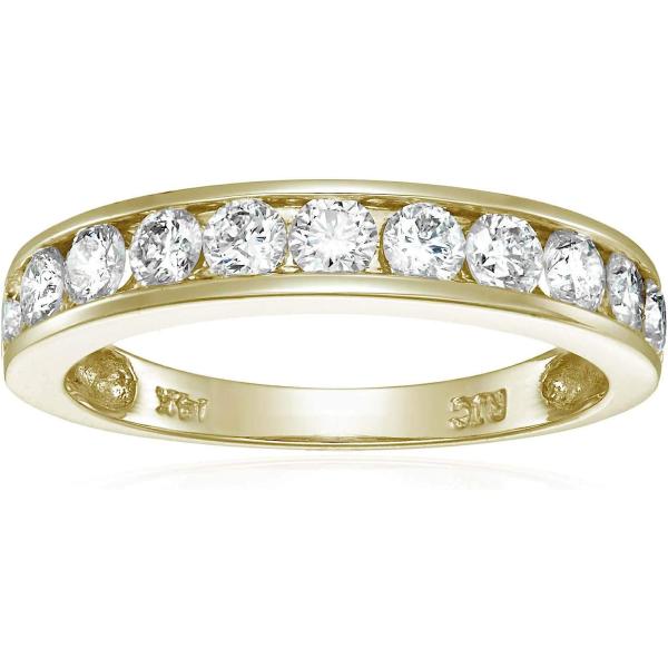 VIR JEWELS 1 carat (ctw) Diamond Wedding Anniversary Band for Women, Half Eternity Round Diamond Engagement Ring 14K Yellow Gold Channel Set, SI2-I1 Clarity Certified, Size 4.5-10
