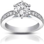 Madina Jewelry 1.40 ct Round Cut Diamond Engagement Ring Whit Millgrain on The Shank in 18 kt White Gold