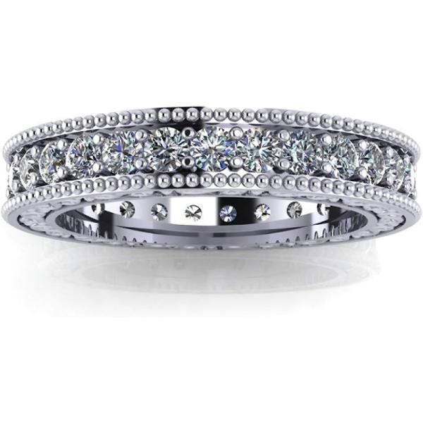 Madina Jewelry 1.00 ct Millgrain Edge Diamond Eternity Wedding Band Ring with Design on The Side in Platinum