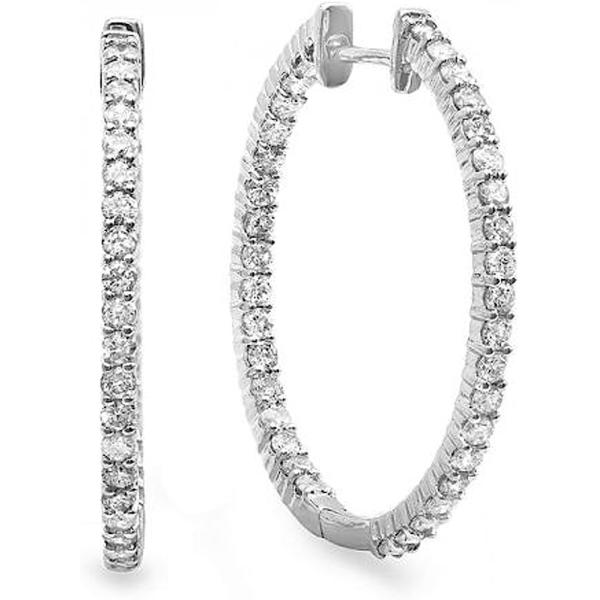 Dazzlingrock Collection 0.90 Carat (ctw) 14K Gold Round Diamond Ladies In and Out Hoop Earrings