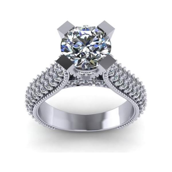 Madina Jewelry 2.65 ct Pave Set Round Cut Diamond Engagement Ring in 14 kt White Gold