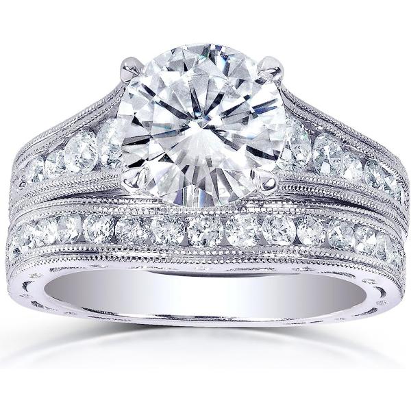 Kobelli Forever One (D-F) Moissanite Channel Bridal Ring Set 2 7/8 CTW 14k White Gold