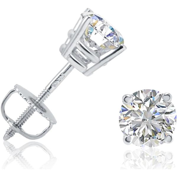 AGS Certified 1ct TW Round REAL Diamond Solitaire Stud Earrings in REAL 14K Yellow Gold or 14K White Gold with Screw Backs