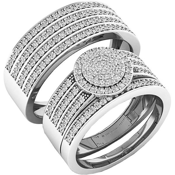 0.80 Carat (ctw) 10K Gold Round White Diamond Men & Women's Engagement Ring Trio Set 3/4 CT
