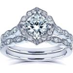 Kobelli Forever One Moissanite Vintage Style Floral Bridal Rings Set 1 1/2 CTW 14k White Gold (DEF/VS, GH/I)