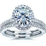 Kobelli Oval Moissanite Halo Bridal Rings Set 2 3/8 CTW 14k White Gold
