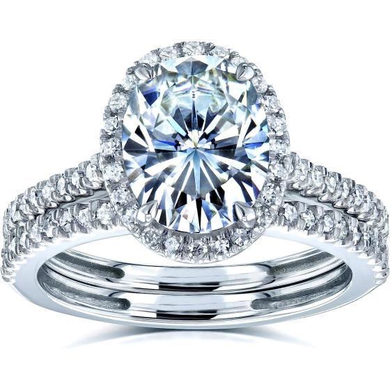 Kobelli Oval Moissanite Halo Bridal Rings Set 2 3/8 CTW 14k White Gold
