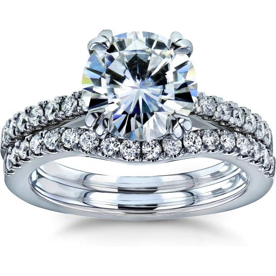 Kobelli Moissanite and Lab Grown Diamond Bridal Rings Set 2 1/3 CTW 14k White Gold (GH/VS, DEF/VS)