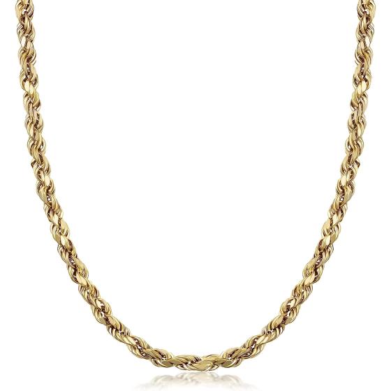 PORI JEWELERS 10K Yellow Gold 1.5MM,2MM,2.5MM,3MM,3.5,4MM,5MM,7MM, Diamond Cut Rope Chain Necklace Unisex Sizes 16"-30"